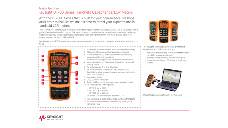 U1700 Series Handheld Capacitance/LCR Meters